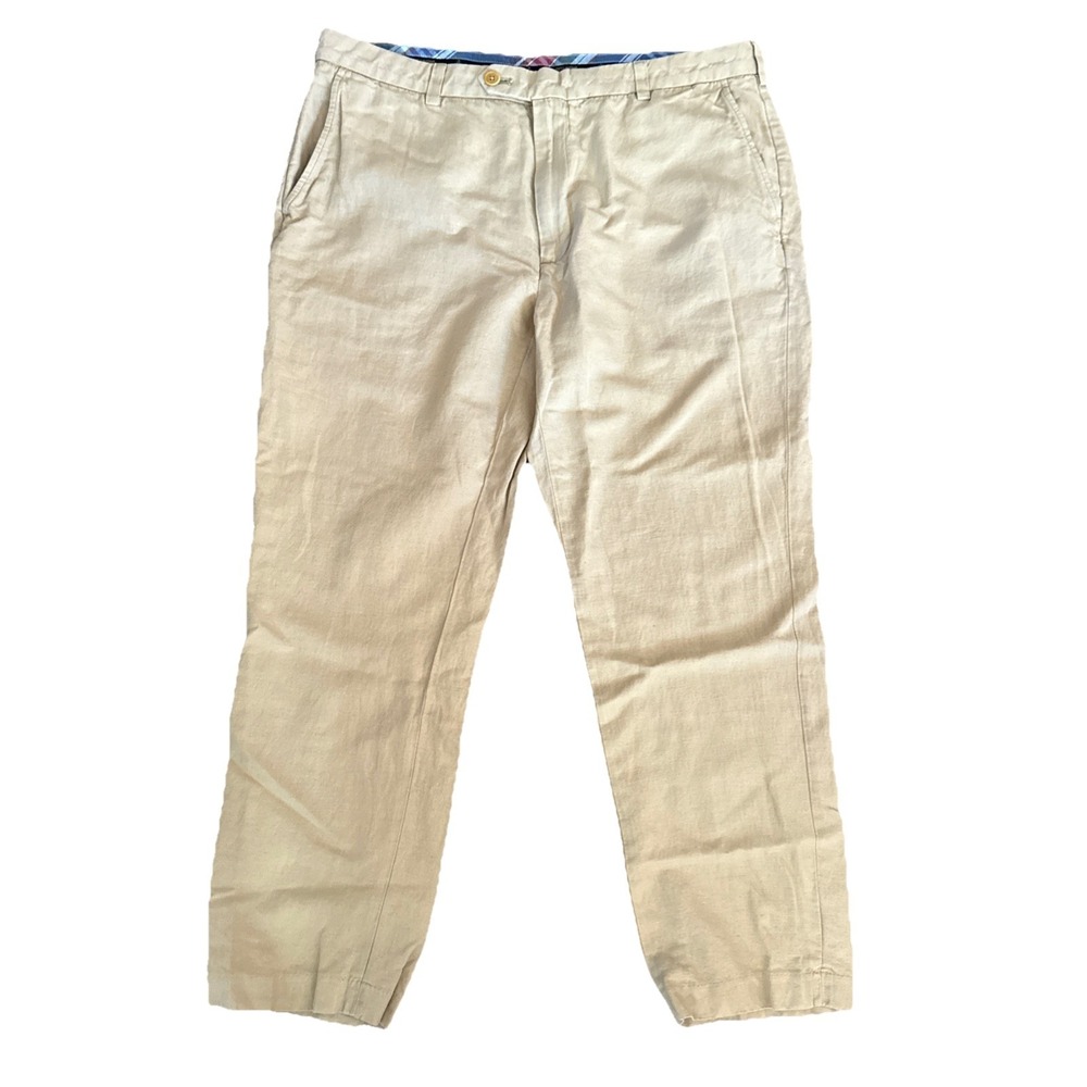 Brooks Brothers Baird McNutt Irish Linen Pants Men 36x29 Clark Fit Chino Tan